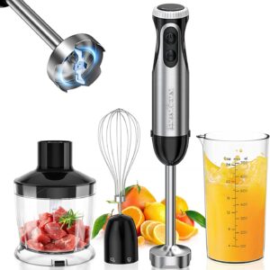 Bonsenkitchen Stainless Steel Hand Blender, 4-in-1 Stick Blender 1000W, 20 Speed Adjustable, with Whisk, 500ml Chopper and 700ml Measuring Cup, Food Processor (HB3203)