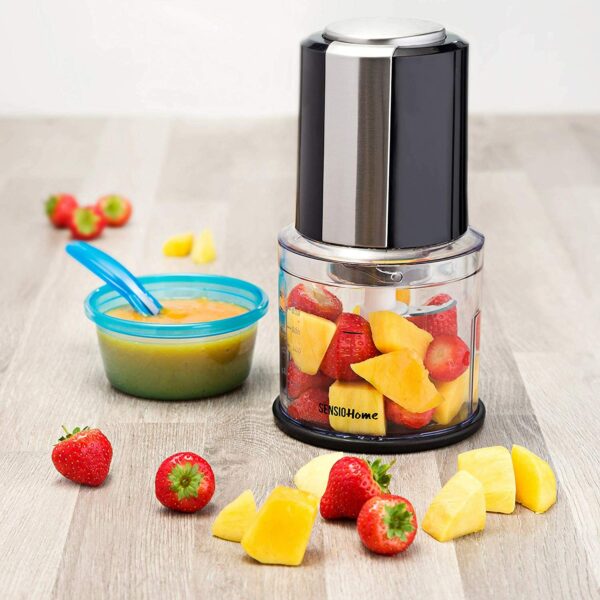 Sensio Home Mini Food Chopper Processor – Electric Dicer, Onion and Other Vegetables - 600ml Blender Bowl and Quad Durable Stainless-Steel Blades – 300W
