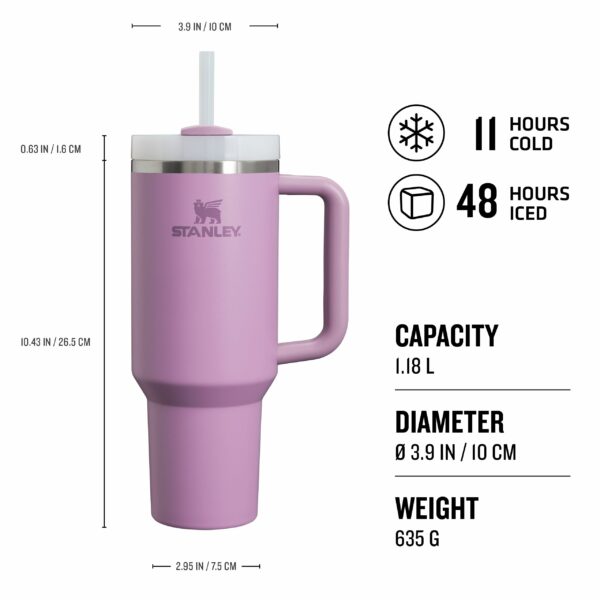 Stanley Quencher H2.0 Flowstate Tumbler 1.2L - Cold For 11 Hours - Iced For 48 Hours - Metal Water Bottle With Straw, Handle And Lid - Dishwasher Safe - Travel Mug For Cold Drinks - Lilac