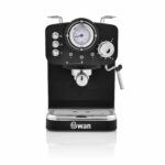 Swan Retro Espresso Coffee Machine SK22110BN with Milk Frother, Steam Pressure Control, 1.2L Detachable Water Tank, 1100W, Retro Black