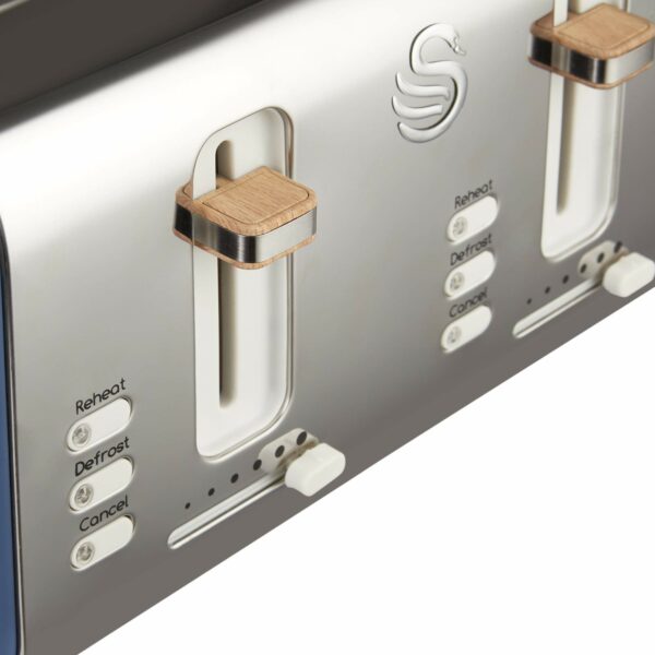 Swan Nordic 4 Slice Toaster, Blue, 1500W, Scandi Style, ST14620BLUN & Nordic Jug Kettle, 1.7 Litre, Blue, Rapid Boil, Wood Effect Handle, Soft Touch Housing and Matte Finish, 3KW, SK14610BLUN
