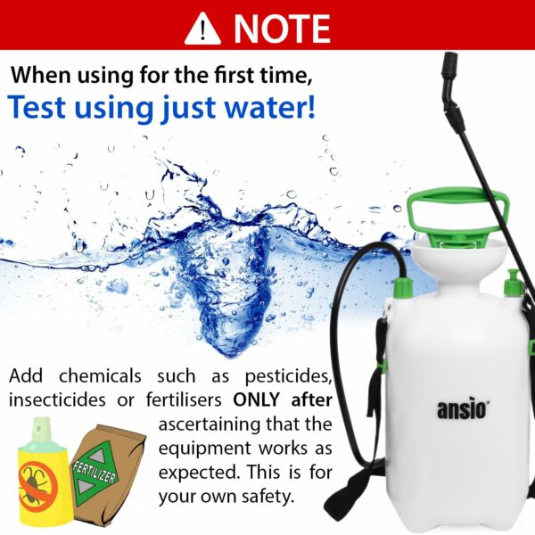 ANSIO® Garden Sprayer 5 litre Pressure Sprayer Pump Action, Weed Killer,Water Pump Sprayer, Ideal with Pesticides, Insecticides, Fungicides.