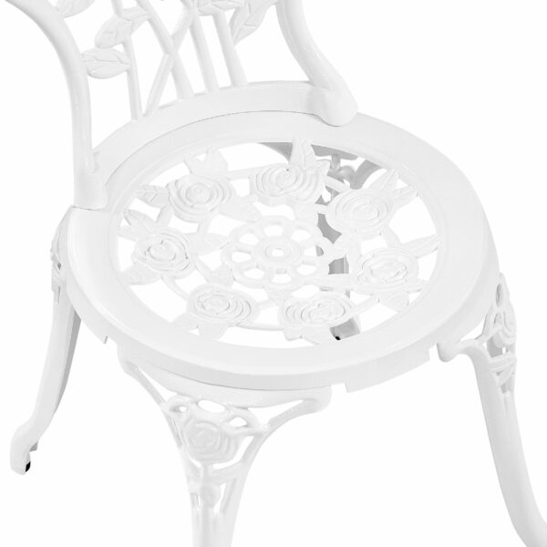 Yaheetech 3 Piece Patio Bistro Table Set Garden Furniture Set, Aluminum Table and Chairs Outdoor Patio Furniture, Rose Design Dinging Table and Chairs for Balcony Garden Porch, White
