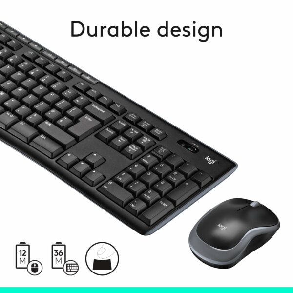 Logitech MK270 Wireless Keyboard and Mouse Combo for Windows, 2.4 GHz Wireless, Compact Mouse, 8 Multimedia and Shortcut Keys, 2-Year Battery Life, for PC, Laptop, QWERTY UK English Layout - Black