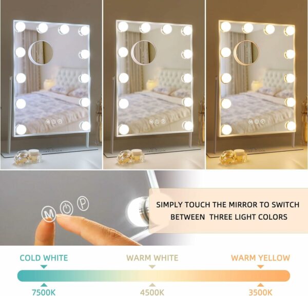 FENCHILIN Hollywood Vanity Mirror with Lights Hollywood Makeup Mirror with 12 LED Bulbs Lighted Vanity Mirror 360 Rotation Smart Touch Control Light Up Makeup Mirror 10x Magnifier