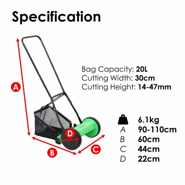 Oypla Manual Hand Push Grass Cutter Lawn Mower Lawnmower 30cm Cutting Width