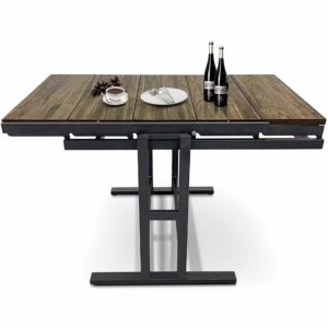DISHENGZHEN Space Saving Convertible Shelf Table, Multipurpose Converting Kitchen Dining Table to Shelf, Wood and Metal Convertible 2 in 1 Bookshelf to Dining Table