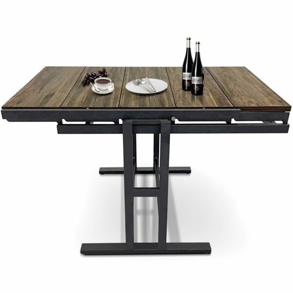 DISHENGZHEN Space Saving Convertible Shelf Table, Multipurpose Converting Kitchen Dining Table to Shelf, Wood and Metal Convertible 2 in 1 Bookshelf to Dining Table