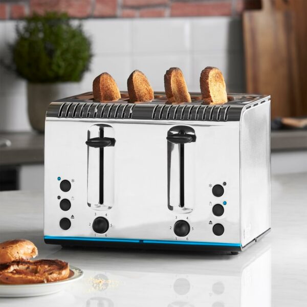 Russell Hobbs 4 Slice Buckingham Toaster with Fast toast technology - (Blue light strip indicates toasting, Independent & Extra wide slots, 2400W, Polished & Brushed Stainless Steel) 20750