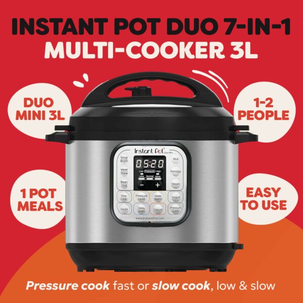 Instant Pot Duo 7-in-1 Multi-Cooker 3L - Brushed Stainless Steel, Small Pressure Cooker, Slow Cooker, Rice Cooker, Sauté Pan, Yoghurt Maker, Food Steamer Pot and Food Warmer, Dishwasher Safe