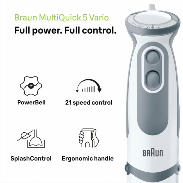 Braun MultiQuick 5 Vario MQ5235 Hand Blender, Sauce Mixer, BPA-Free Plastic Beaker - White/Grey
