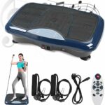Vibration Plate Exercise Machine Whole Body Workout Vibration Platform w/Bluetooth Speaker Remote Control Vibration Machine 5 Programs 180 Levels Loop Bands for Auult Home Fitness Weight Loss (Blue)