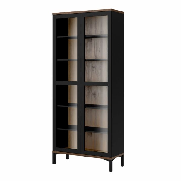 Furniture To Go | Roomers Display Cabinet Glazed 2 Doors in Black and Walnut