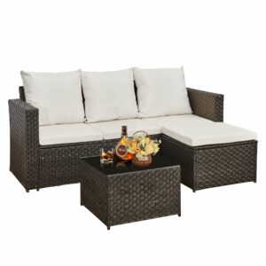 AOUXIN 3 Piece Rattan Garden Furniture Set