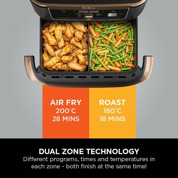 Ninja Foodi FlexDrawer Air Fryer, Dual Zone with Removable Divider, Large 10.4L Drawer, 7-in-1, Air-Fryer, Air Fry, Roast, Bake, Crisp, Non-Stick Dishwasher Safe Parts, Black and Copper, AF500UKCP