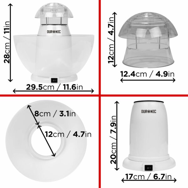 Duronic Popcorn Machine POP50 WE Popcorn Maker Machine, Healthy Hot Air Pop Corn Popper Home Snacks for Movie Nights Parties Events Picnics - White