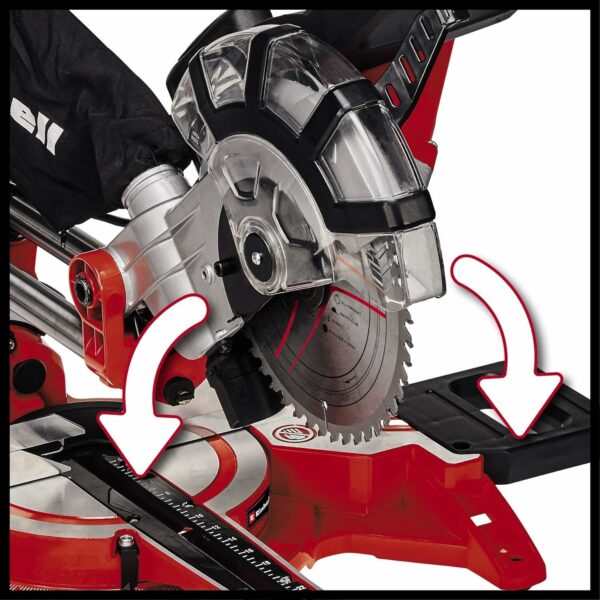 Einhell TC-SM 2131/1 Dual Bevel Sliding Mitre Saw | Double Bevel Circular Saw, 310mm Drag, Laser, Dust Extraction, +/-45° Mitre, +/-47° Bevel | Saw with 48T Blade for Cutting Wood, Plastic, Red