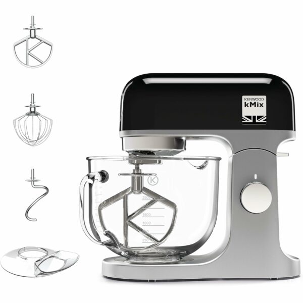 Kenwood KMX754ABK Stand Mixer for Baking, Stylish Kitchen Mixer with K-beater, Dough Hook and Whisk, 5L Glass Bowl, Removable Splash Guard, 1000 W, Black