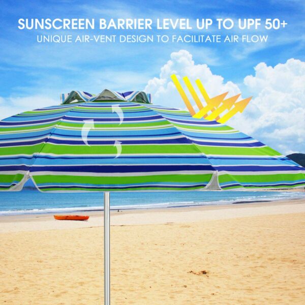 COSTWAY 2M Beach Umbrella with Carrying Bag, UPF50 + Sun Protection Sunshade Shelter, Outdoor Garden Patio Tilting Parasol (Green)
