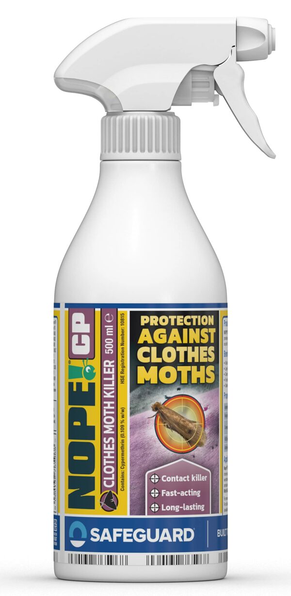 NOPE! CP Moth Killer Spray (500ml) - Fast acting, Odourless, Long-lasting Moth Repellent for Home, Wardrobe & Carpets.