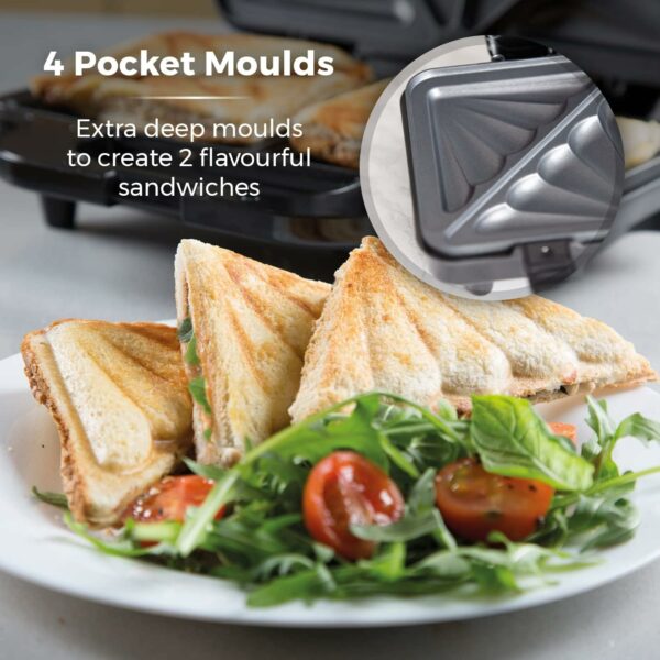Tower T27013 Deep Fill Sandwich Maker with Extra Deep and Easy to Clean Non-Stick Plates, Automatic Temperature Control, 900W, Silver and Black