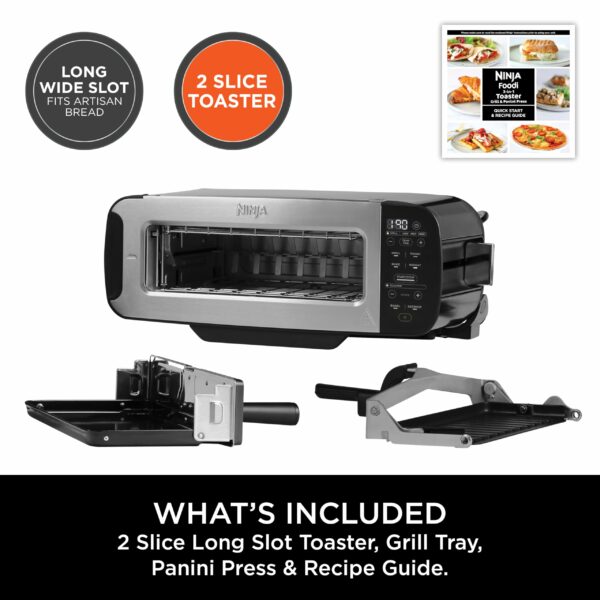 Ninja Foodi 3-in-1 Toaster, Grill & Panini Press with Flip Design, 7 Cooking Functions, 7 Toast Shades, Includes Panini Press, Bake Tray and Crumb Tray, Black ST200UK