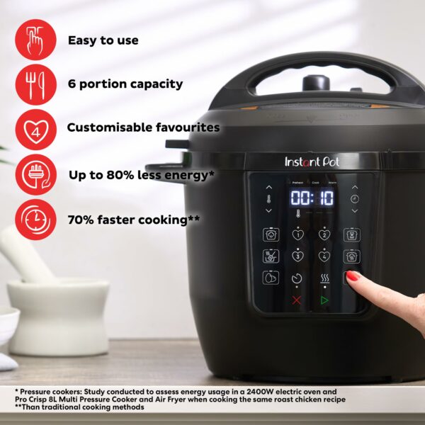 Instant Pot 5.7L Multicooker 7-in-1 Smart Cooker - Pressure, Slow, Steamer, Sauté, Yogurt Maker, Egg Cooker, Food Warmer - Stainless Steel, Black