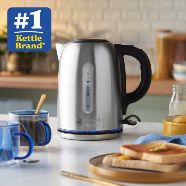 Russell Hobbs Brushed Stainless Steel Electric 1.7L Cordless Kettle (Quiet & Fast Boil 3KW, Removable washable anti-scale filter, Push button lid, Perfect pour spout) 20460