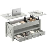 Seventable Coffee Table, 47.2" Lift Top Coffee Table with 2 Storage Drawers and Hidden Compartment, Retro Center Table