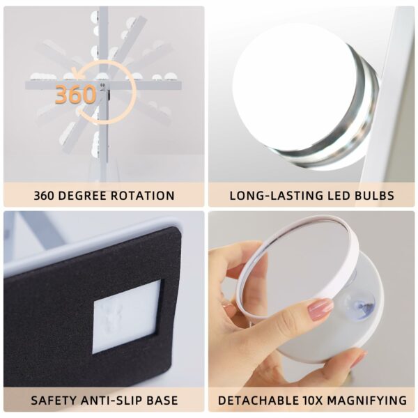 FENCHILIN Hollywood Vanity Mirror with Lights Hollywood Makeup Mirror with 12 LED Bulbs Lighted Vanity Mirror 360 Rotation Smart Touch Control Light Up Makeup Mirror 10x Magnifier