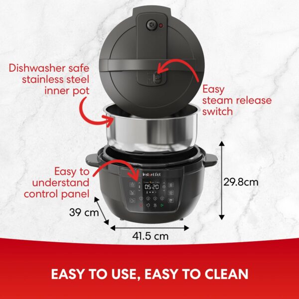 Instant Pot XL 7.1L Multicooker 7-in-1 Smart Cooker - Pressure, Slow, Steamer, Sauté, Yogurt Maker, Egg Cooker and Food Warmer - Stainless Steel Inner Pot, Black