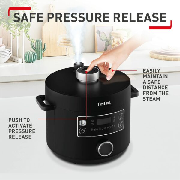 Tefal Turbo Cuisine Electric Pressure Cooker, 10 Programmes inc. stew, steam, bake, slow cooker, Rice cooker, 4.8L, 1000 W, Plastic, Black, CY754840