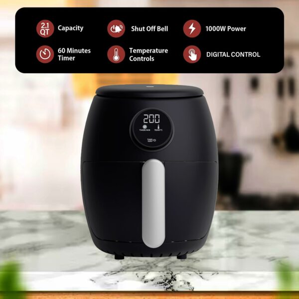 Belaco Air Fryer, 2L Digital Display, Rapid Air Circulation, Air Fryers, 60 Min Timer, Adjustable Temperature, Dishwasher Safe Basket BEL-AF-02
