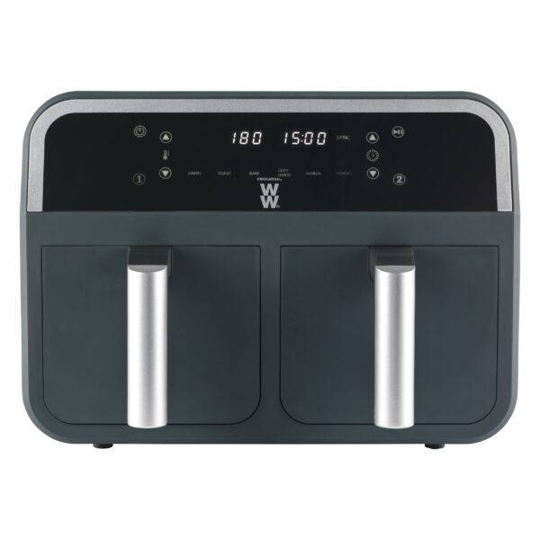 PROGRESS by WW EK5315WW 7.4 L Dual Air Fryer, Family Sized, Healthier Cooking, Digital LED Display, 6 Cooking Functions, Sync/Match Cook, Removable Non-Stick Trays, 2400 W