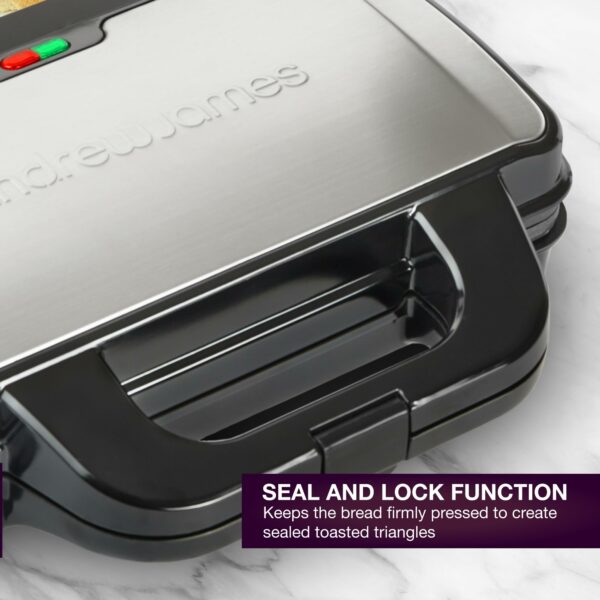 Andrew James Electric Deep Fill Toasted Sandwich Maker Grill, 4 Slice Triangle Press with Cool Touch Handle, Non-Stick Plates for Thick Cheese Toasties, 900W, For Large Deep Filled Toasted Sandwiches