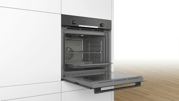 Bosch HBS534BB0B Serie 4 Built-in Oven with EcoClean Direct, Cleaning Assistance, 3D Hotair and LED display, 60 x 60 cm, Black & Bosch PBP6B6B60 Gas hob, 60 cm, Black, Serie 2, Built in