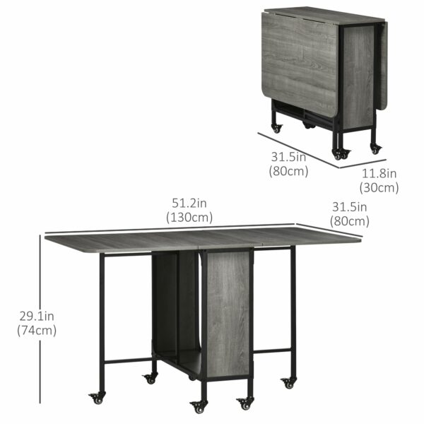 Homcom Mobile Drop Leaf Table, Folding Dining Table with 6 Wheels Storage Shelf for Small Spaces, Kitchen, Dining Room, Grey