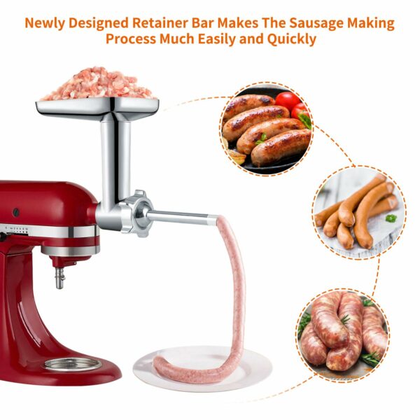 Gdrtwwh Metal Food Grinder Attachment Compatible with All KitchenAid Stand Mixers and PHISINIC Stand Mixer,Includes 3 Sausage Stuffer Tubes