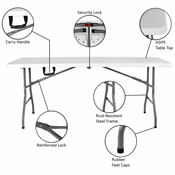 Home Vida Folding Table 5ft Heavy Duty Extra Strength Camping Buffet Wedding Market Garden Party Car Boot Stall Picnic Trestle