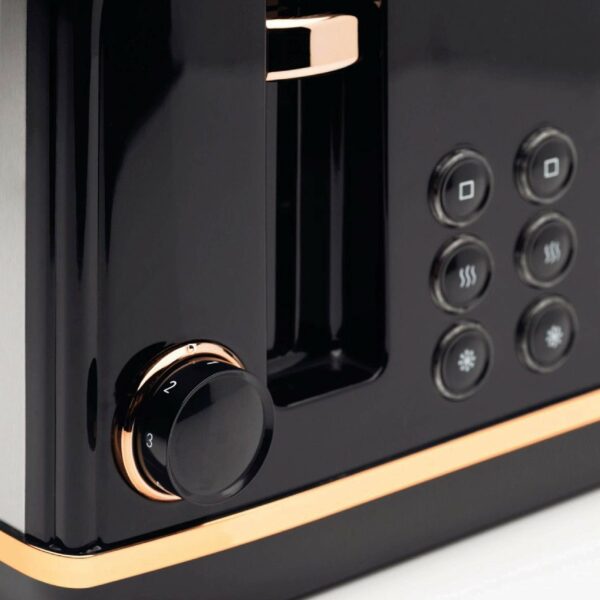 Haden Salcombe Black 4 Slice Toaster - Dual Browning Control, Retro Design, Wide Slot Toaster - Stainless Steel Housing