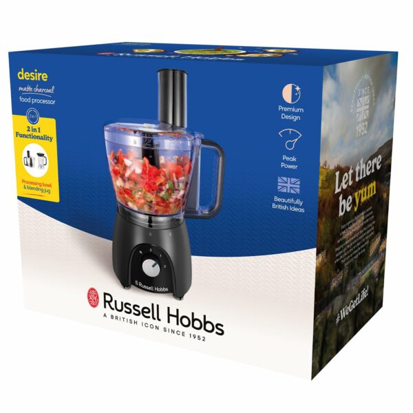 Russell Hobbs Food Processor [Blender/Chopper/Grinder/Vegetable Slicer] Electric Mixer (Kneading, Slicing, Chopping & Shredding, Dishwasher Safe Parts, 900W Peak power) Matte Charcoal 27111