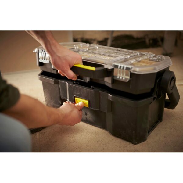 Stanley Toolbox Tote Plus Storage Organiser, Heavy Duty Metal Latch, Removable Dividers, 19 Inch, STST1-70317