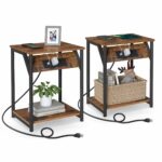 Vasagle End Table with Charging Station, Set of 2, Small Side Tables for Living Room, Bedroom, Nightstand with Outlets and USB Ports