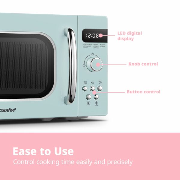 COMFEE' Retro Style 800w 20L Microwave Oven with 8 Auto Menus, 5 Cooking Power Levels, and Express Cook Button - Mint Green -CM-M202RAF(GN)