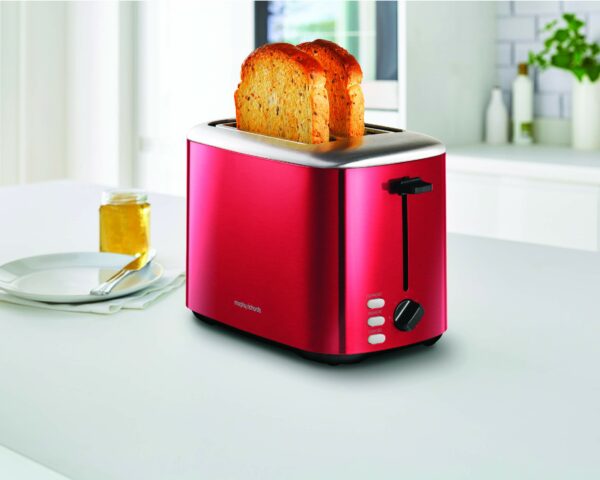 Morphy Richards Equip Red 2 Slice Toaster - Defrost And Reheat Settings - 2 Slot - Stainless Steel - 222066