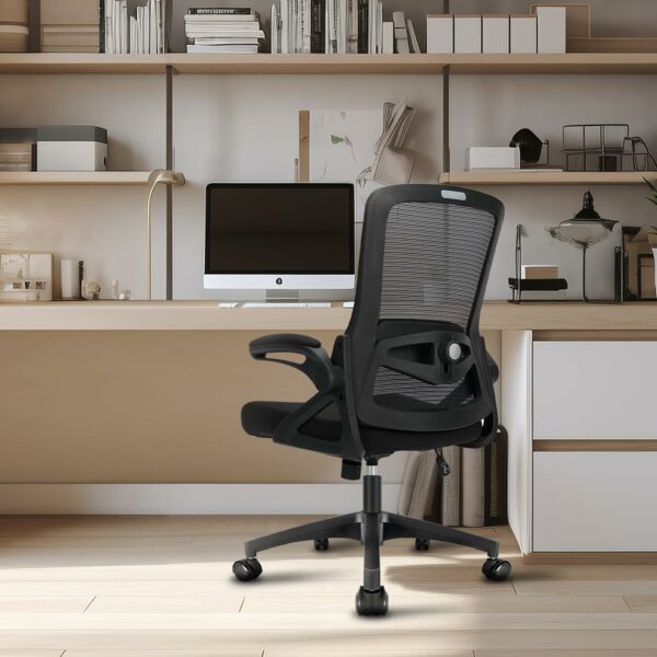 Durrafy Office Chair Ergonomic Desk Chair with 90° Flip-up Armrest Lumbar Support, Height Adjustable Chair, Executive Swivel Computer Padded Seat Cushion for Home/Office