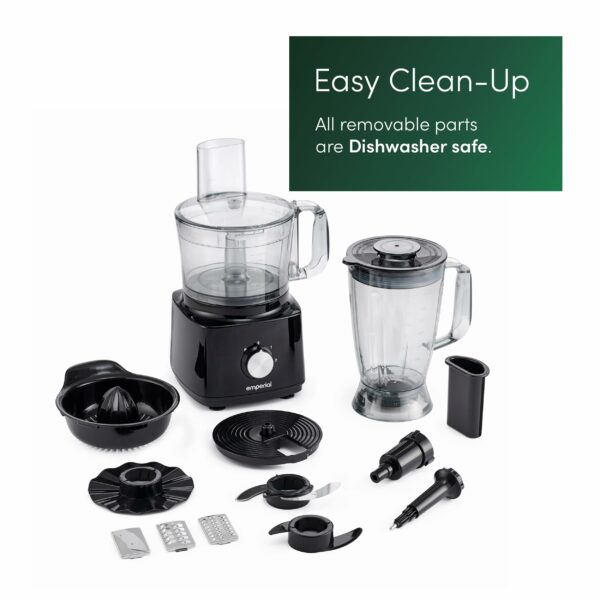 Emperial Food Processor and Blender – 2L Bowl, 1.8L Jug, Multifunctional 8in1 Citrus Juicer, Shredder, Slicer, Emulsifier & Grater – Features 2 Speeds + Pulse Control