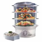 Russell Hobbs 3 Tier Electric Food Steamer, 9L, Dishwasher safe BPA free baskets, Stackable baskets, 1L Rice bowl inc, 60 min timer, Steams in 40 seconds, Healthy eating, Energy saving, 800W, 21140