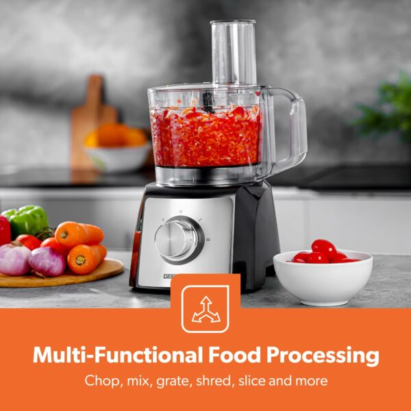 Geepas 1200W Compact Food Processor | Multifunctional Electric Food Mixer with Chopper Knead Dough Shredder Slicing Grating & Emulsifying disc, 2 Speed with Pulse | 1.5L Mixing Bowl | 2 Years Warranty
