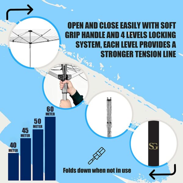 Rotary Washing Line Outdoor, Heavy Duty Large Clothes Rotating Airer Dryer Garden use, Easy to Open and Close